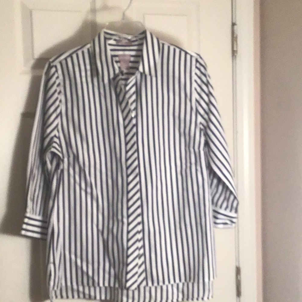 CHICOs Colton striped stain shield shirt.